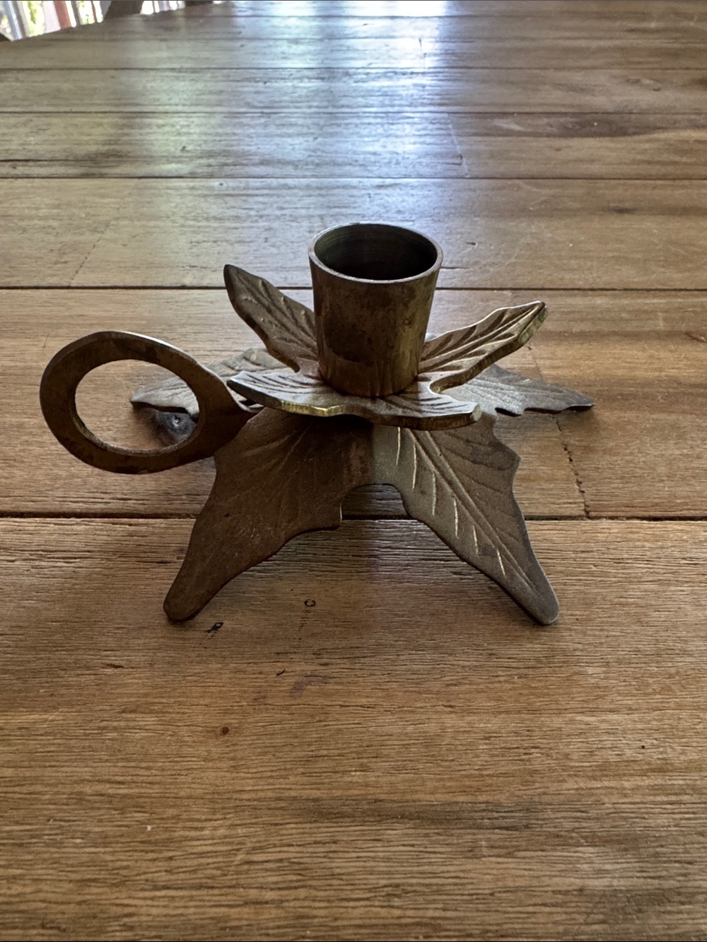 Vintage grandma core Metal Leaf brass Candle Holder in Aged Brass
